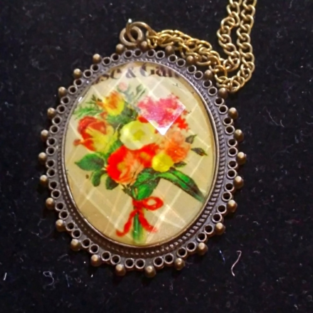 Floral Pendant Necklace with Gold Chain